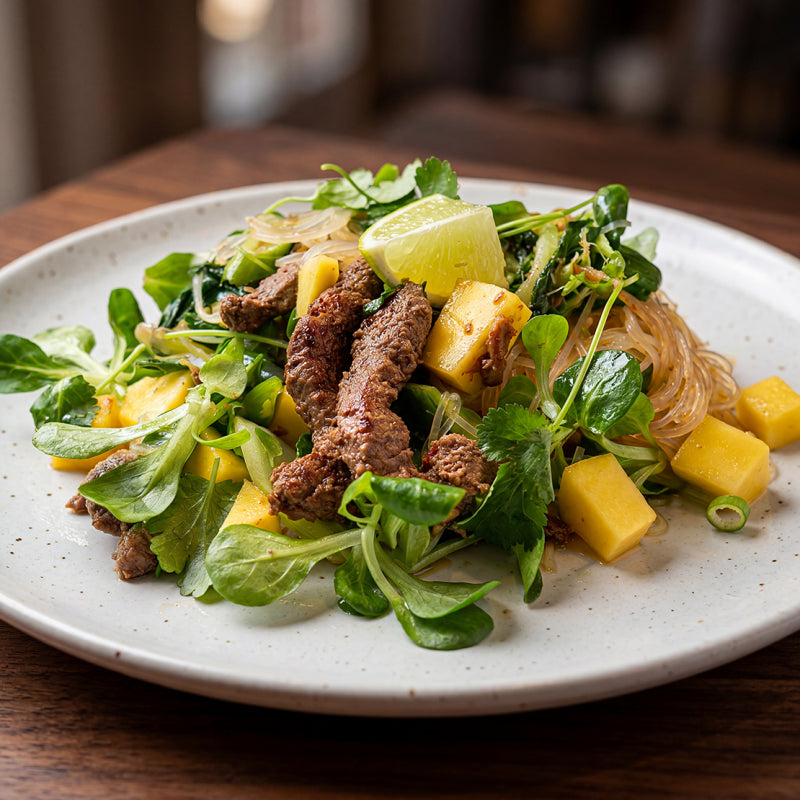 Vietnamesisk biffsallad med glasnudlar och mango